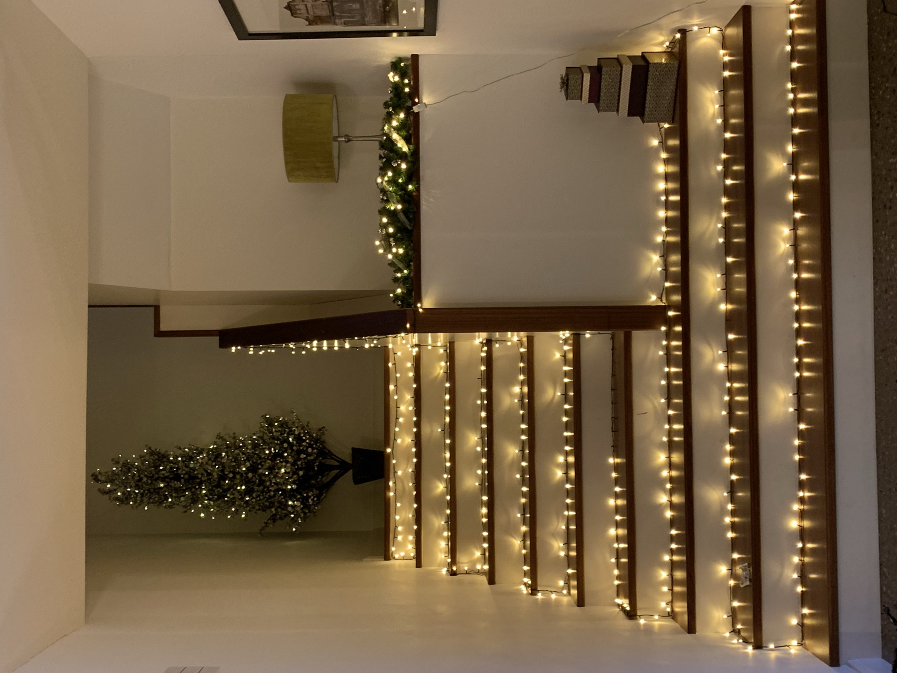 Christmas lights on the stairs