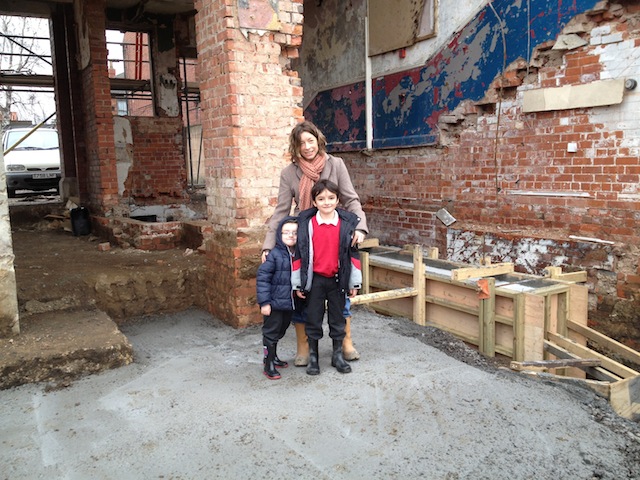 Kate, Jac and Dylan standing at the bottom of our foundations!